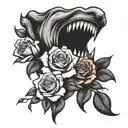 skill with long drooling tongue throwing up bloddy roses tattoo design idea