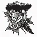 skill with long drooling tongue throwing up bloddy roses tattoo design idea
