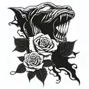 skill with long drooling tongue throwing up bloddy roses tattoo design idea