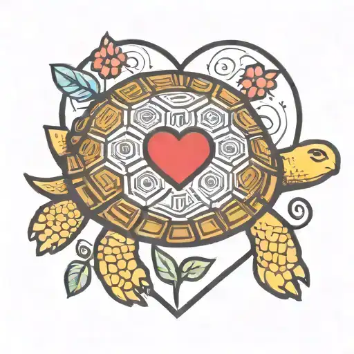 simple tortoise surrounded by heart shape tattoo design idea