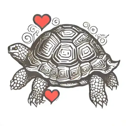 simple tortoise surrounded by heart shape tattoo design idea