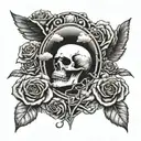 Led Zeppelin symbols incorporated, Clouds, Skull, Roses tattoo design idea