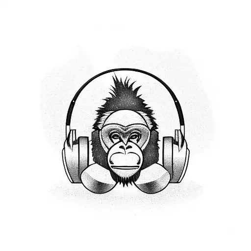 A bonobo monkey wearing gaming headphones tattoo design idea