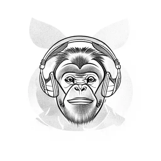 A bonobo monkey wearing gaming headphones tattoo design idea
