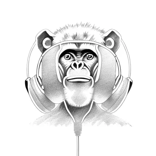 A bonobo monkey wearing gaming headphones tattoo design idea