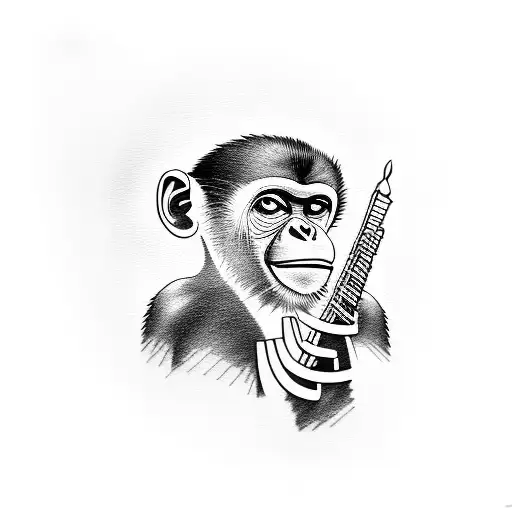 A bonobo monkey playing a musical instrument tattoo design idea