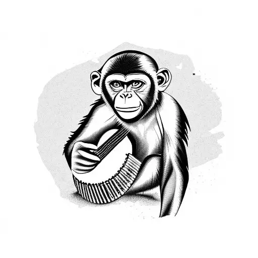 A bonobo monkey playing a musical instrument tattoo design idea