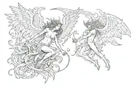 half angel and half devil falling tattoo design idea