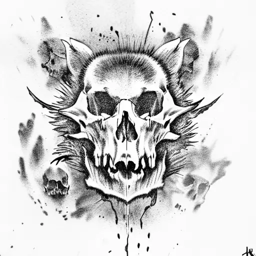 honey badger and skulls tattoo design idea