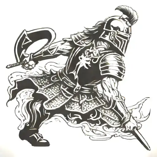 german warrior battling tattoo design idea