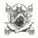 german warrior sitting in skulls surrounded tattoo design idea