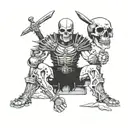 german warrior sitting in skulls surrounded tattoo design idea
