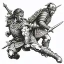 german warrior battling tattoo design idea
