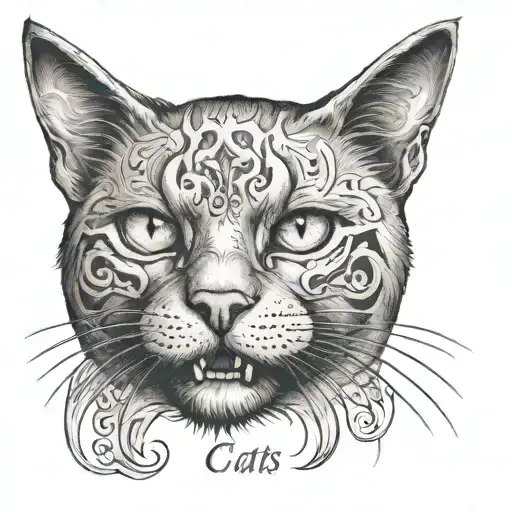 cat with skull and inscription "The Cats" Tattoo Design tattoo design idea