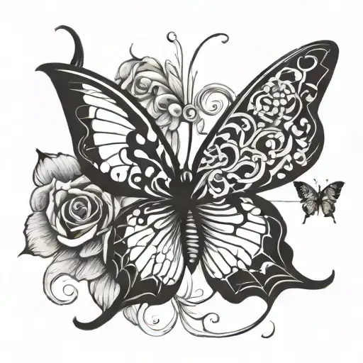 cancer ribbon and butterfly's wings vivid tattoo design idea