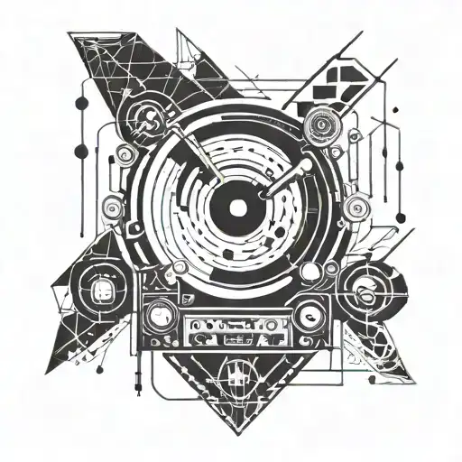 A geometric tattoo design incorporating elements of music and technology, symbolizing your love for Spotify tattoo design idea
