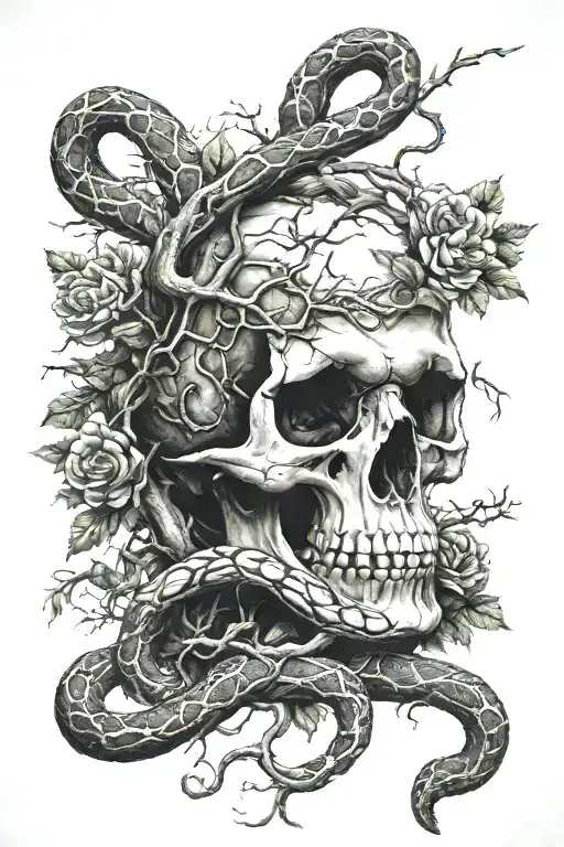 tree, snake, skull tattoo design idea