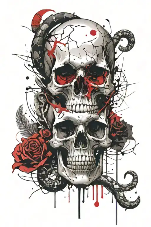 skull, snake, music tattoo design idea