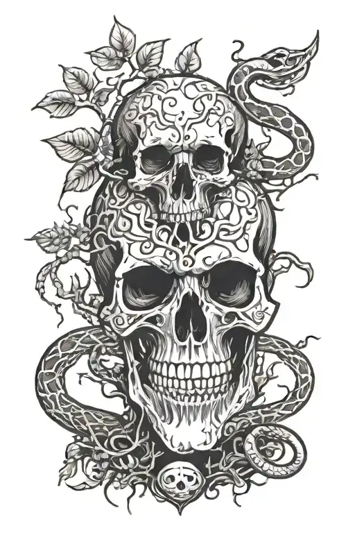 tree, snake, skull tattoo design idea