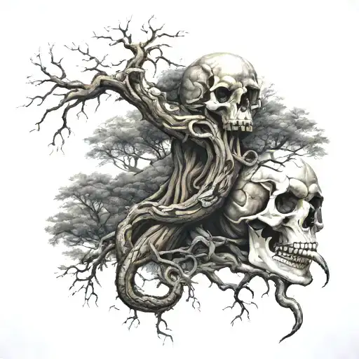 tree, snake, skull tattoo design idea