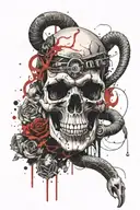 skull, snake, music tattoo design idea