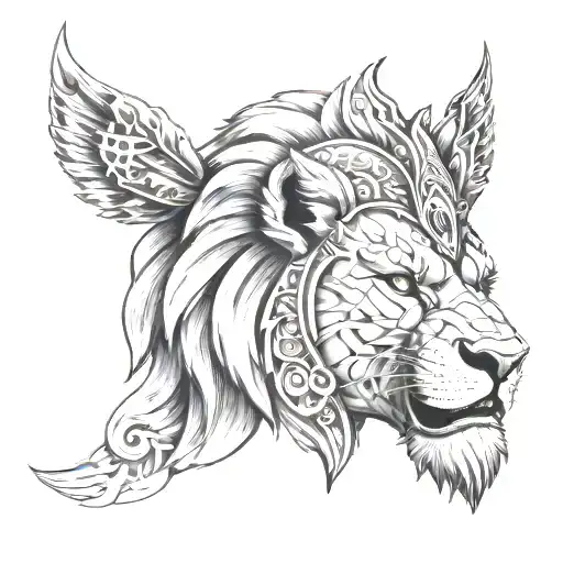 Create a lion with a warrior helmet, symbolizing strength and courage in the face of epilepsy tattoo design idea
