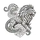 lion, scorpion, dragon intertwined tattoo design idea