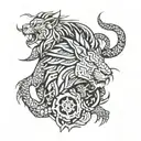 lion, scorpion, dragon intertwined tattoo design idea