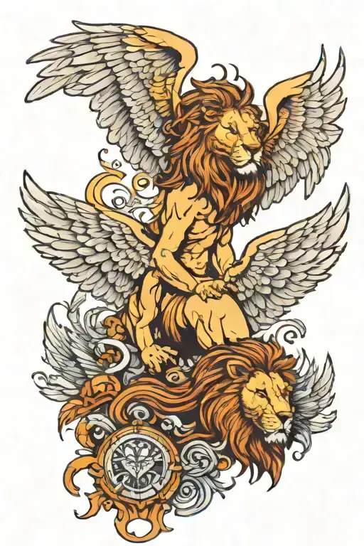 lion and angel wings spread tattoo design idea