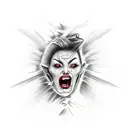 A sketch-style tattoo depicting a split face, one side showing a screaming expression and the other side with a melancholic expression, reflecting the duality within you. tattoo design idea