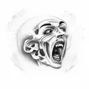 A sketch-style tattoo depicting a split face, one side showing a screaming expression and the other side with a melancholic expression, reflecting the duality within you. tattoo design idea