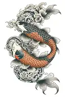 two koi fish transforming tattoo design idea