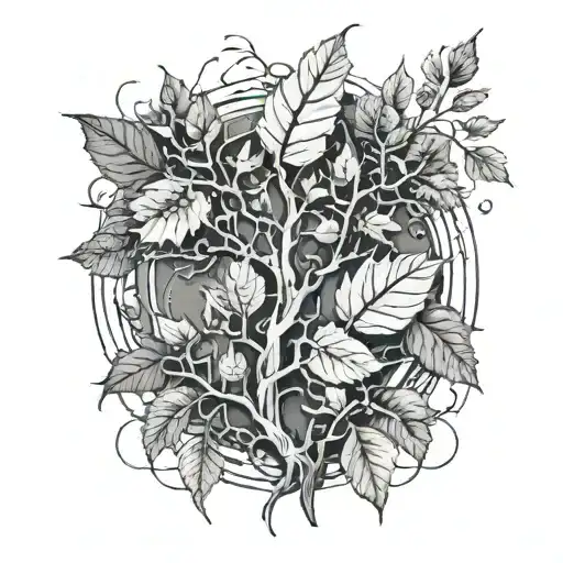 one long Limb with twigs and a mix of withered leaves and fresh leaves tattoo design idea