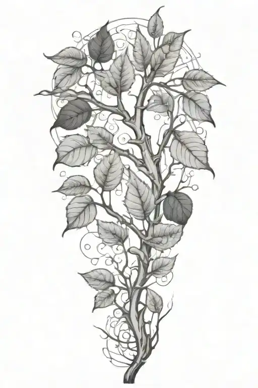 one long Limb with twigs and a mix of withered leaves and fresh leaves tattoo design idea