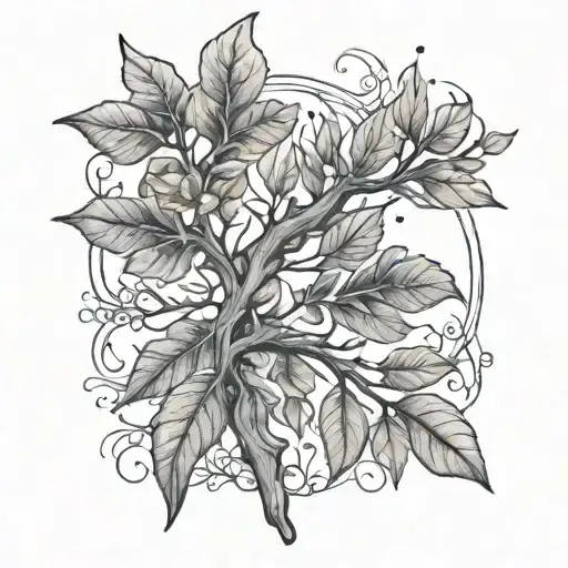 one long Limb with twigs and a mix of withered leaves and fresh leaves tattoo design idea