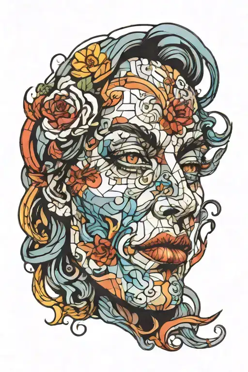 The face made of stained glass puts a finger to its lips and says shhh tattoo design idea