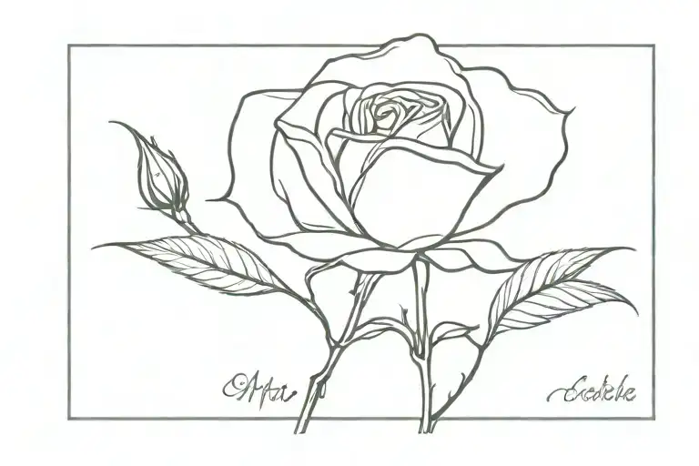 rose with stems, each stem is a first name. The first names are: Enola Romane tattoo design idea
