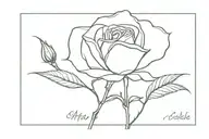 rose with stems, each stem is a first name. The first names are: Enola Romane tattoo design idea