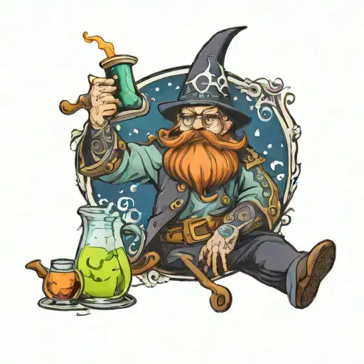 wizard drunk off mana potions  tattoo design idea