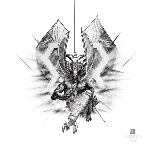 A modern twist on a Greek mythological creature incorporating elements of technology and IT tattoo design idea