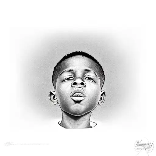 A black boy with a finger pressed against his lips in a shushing gesture tattoo design idea