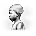 A black boy with a finger pressed against his lips in a shushing gesture tattoo design idea