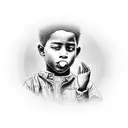 A black boy with a finger pressed against his lips in a shushing gesture tattoo design idea