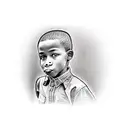 A black boy with a finger pressed against his lips in a shushing gesture tattoo design idea