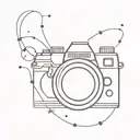 A minimalist tattoo design of a camera shutter with a constellation pattern, blending the love for photography and interstellar themes tattoo design idea