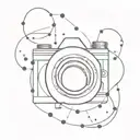 A minimalist tattoo design of a camera shutter with a constellation pattern, blending the love for photography and interstellar themes tattoo design idea