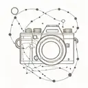 A minimalist tattoo design of a camera shutter with a constellation pattern, blending the love for photography and interstellar themes tattoo design idea