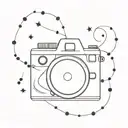 A minimalist tattoo design of a camera shutter with a constellation pattern, blending the love for photography and interstellar themes tattoo design idea