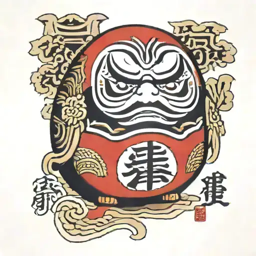 daruma doll with kanji "fortune" writen in its belly tattoo design idea