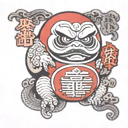 daruma doll with kanji "fortune" writen in its belly tattoo design idea
